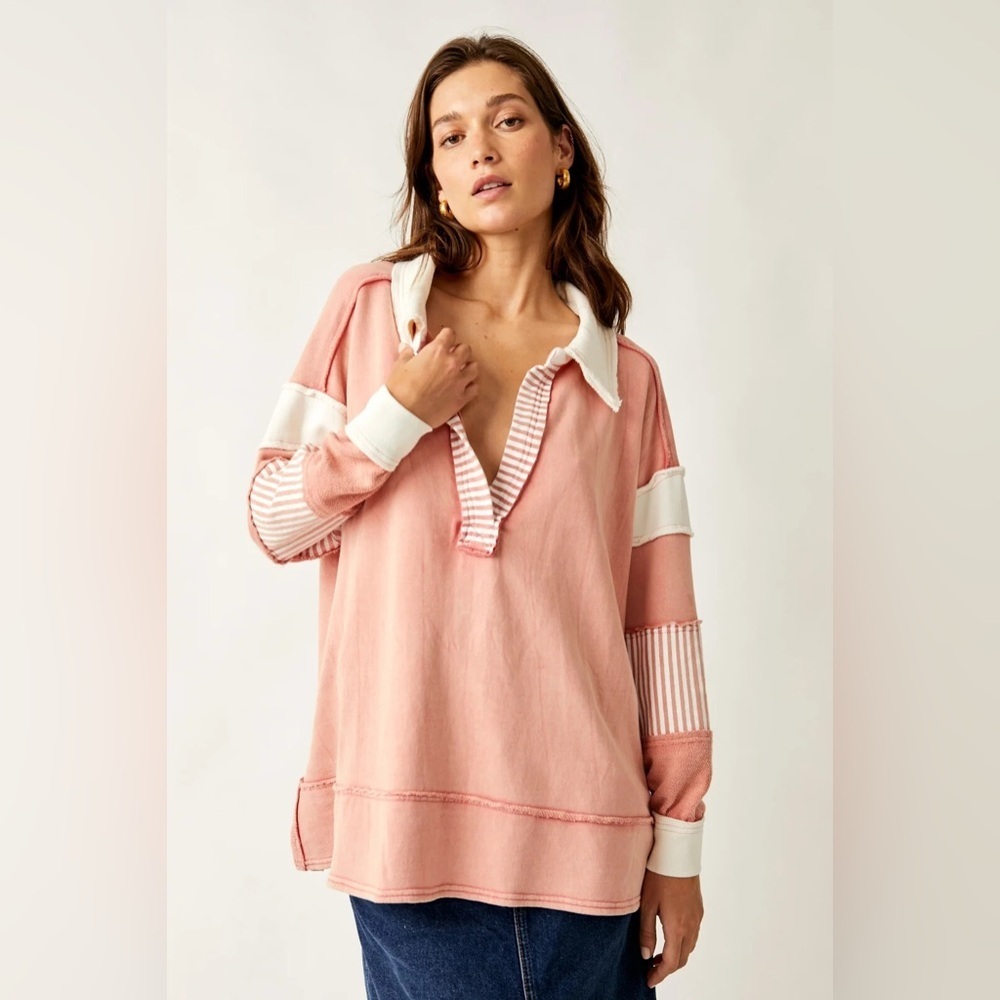 Free People We The Free Clean Prep Polo pullover top size small